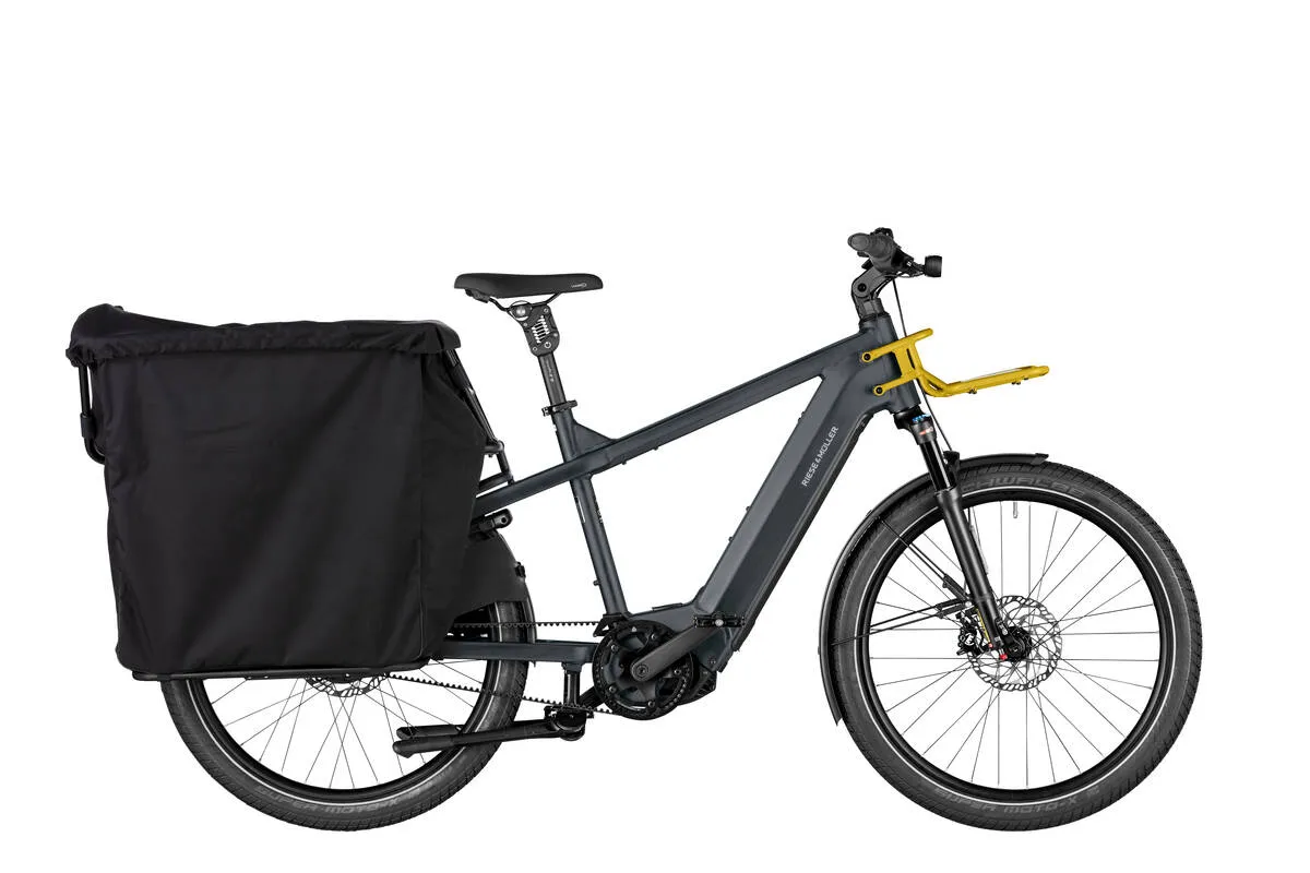 Riese & Müller Multicharger2 GT vario in utility grey with carrier in curry matt with bottom weather protection.