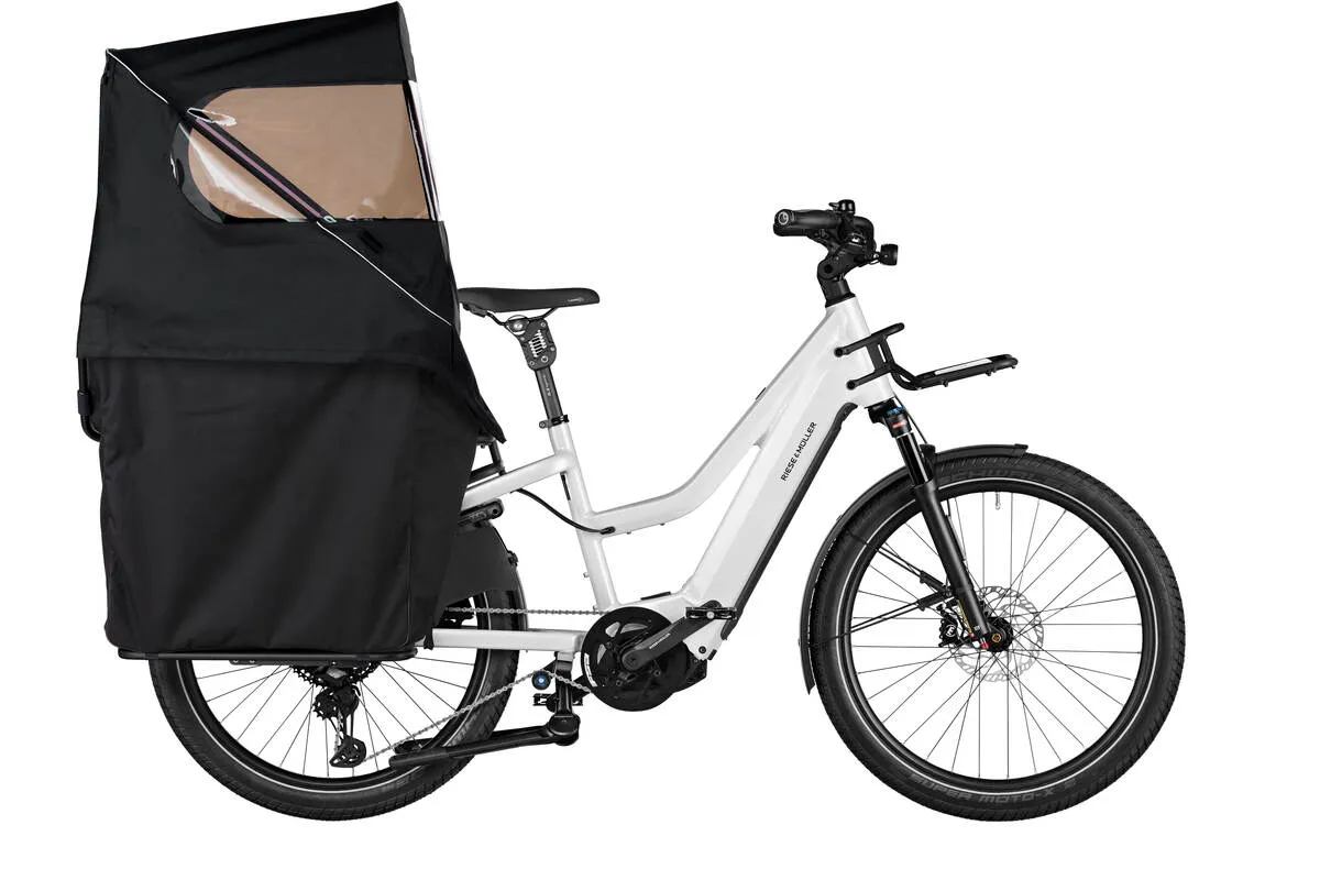 Riese & Müller Multicharger2 GT Mixte touring in pearl white with carrier in black matt and complete weather protection.