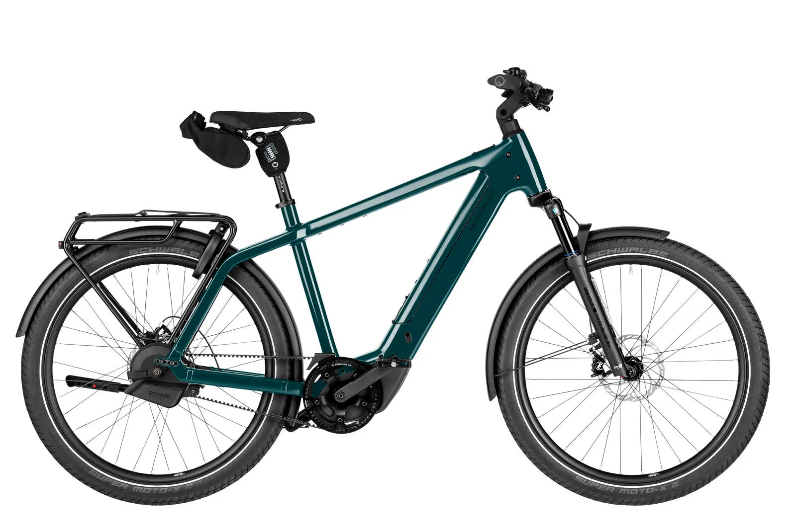 Riese & Müller Charger5 automatic in pine green with diamond frame.