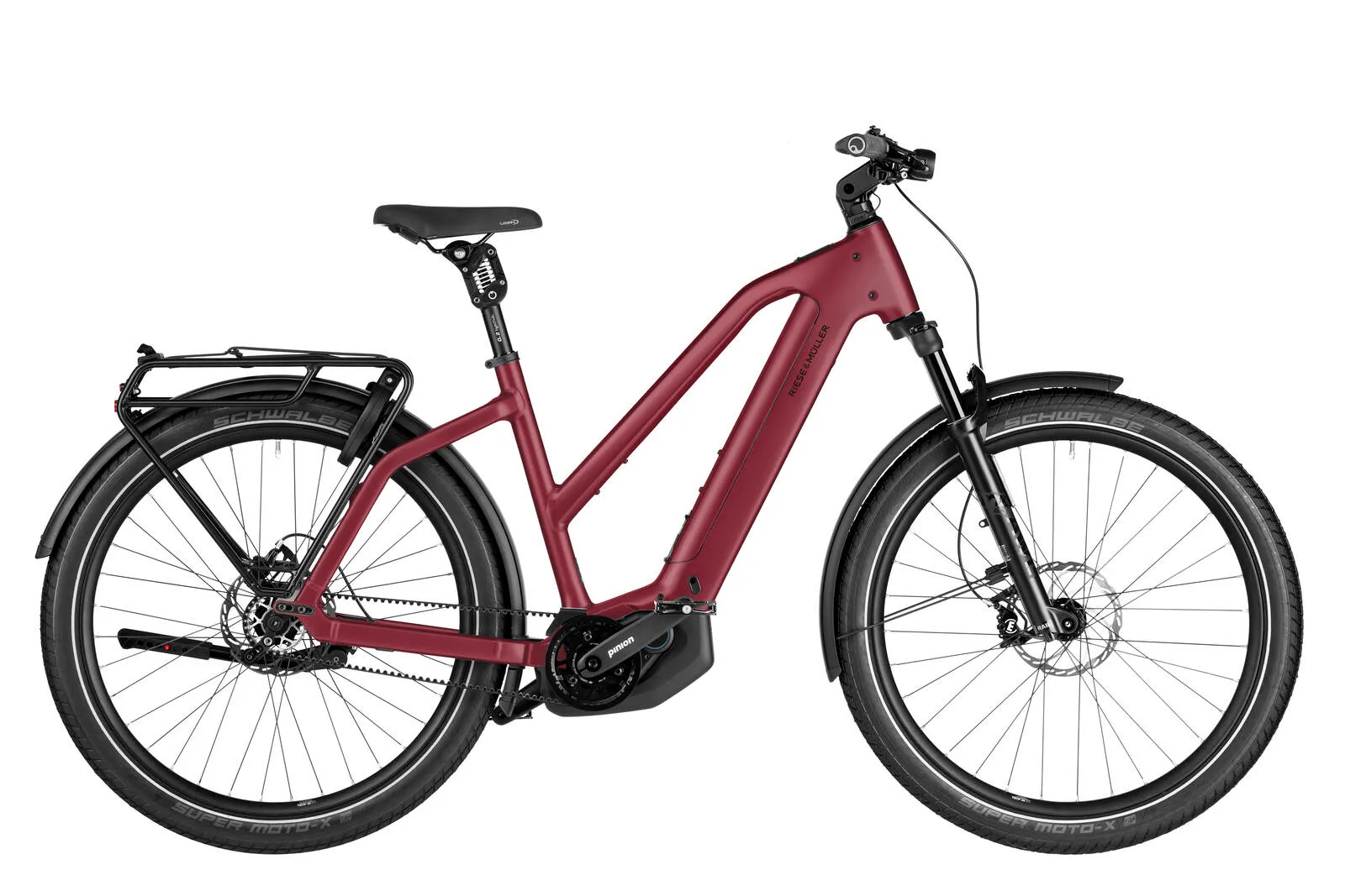Riese & Müller Charger5 Mixte Pinion in dark red matt with step-through frame.