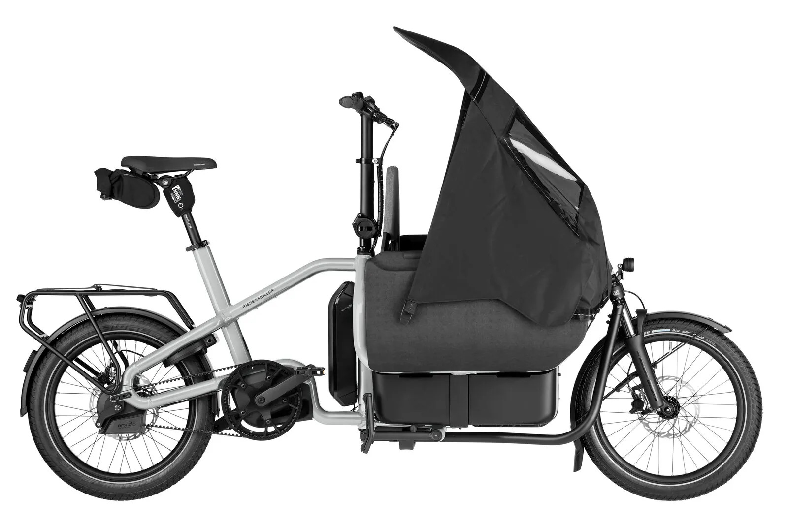 Riese & Müller Carrie2 automatic in shadow with Family Kit Plus.