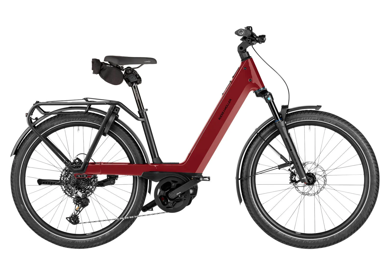Riese & Müller Nevo5 touring in ruby red.