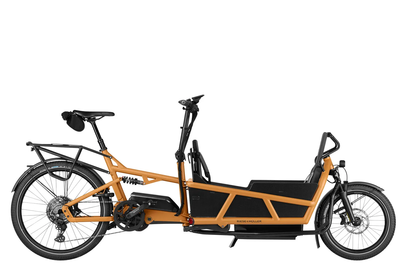 Riese & Müller Load5 75 touring in peanut matt with Family Kit Plus.