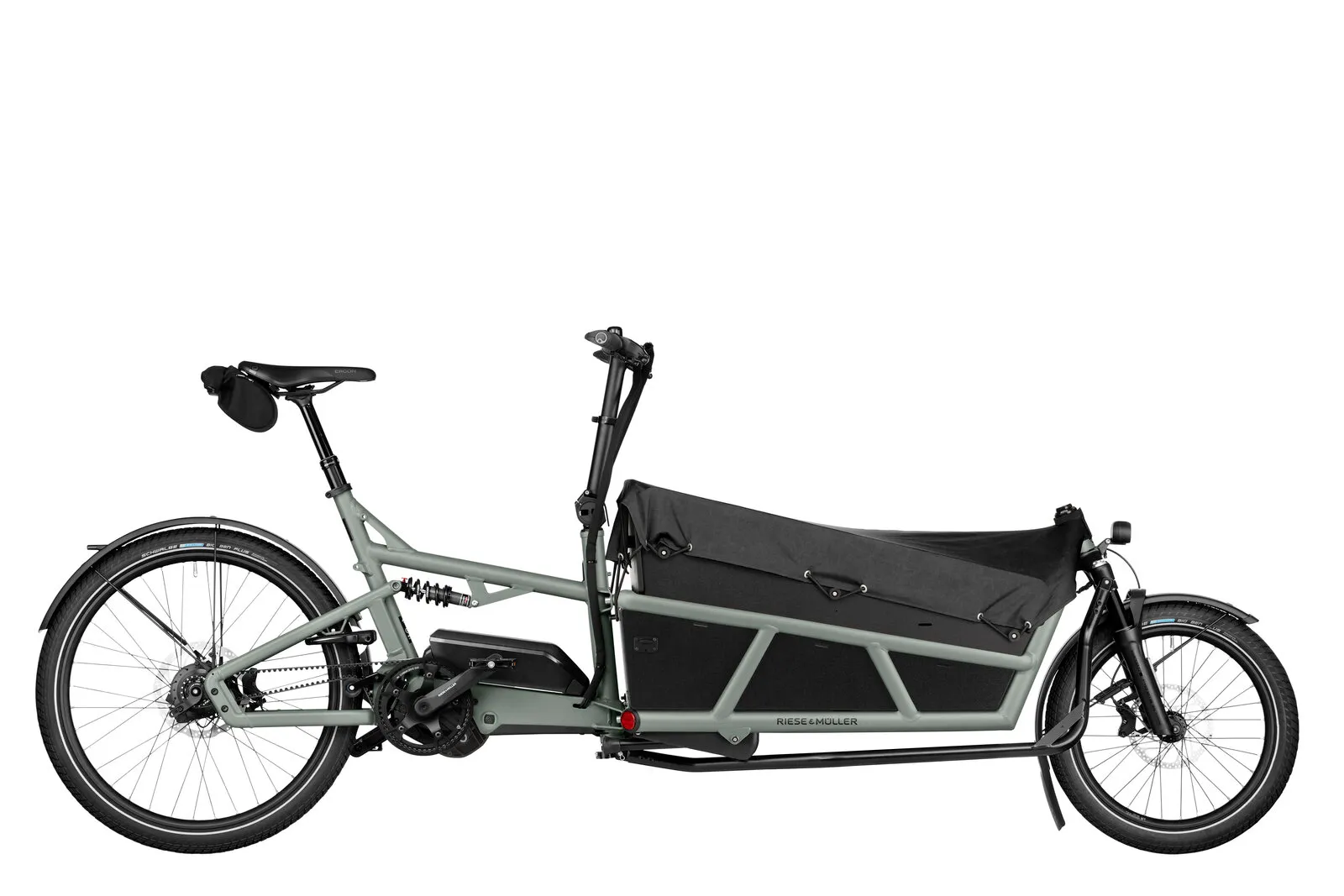 Riese & Müller Load5 75 rohloff in tundra grey matt with cargo kit.