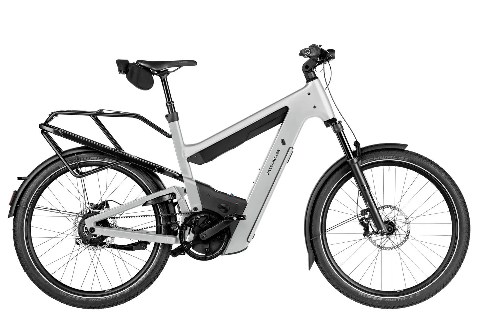Riese & Müller Superdelite5 vario in shadow with belt drive.
