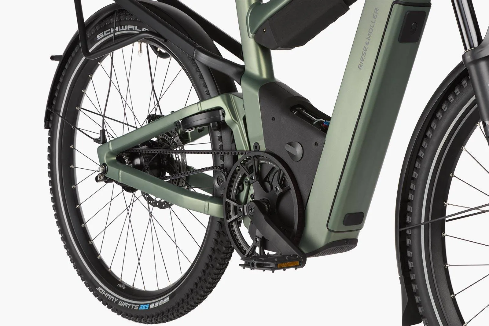 Detail shot of the Superdelite5 dual battery system and motor integration.