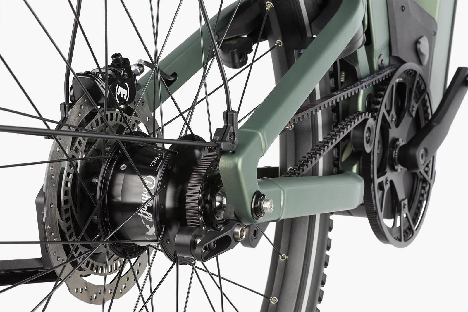 Close-up of the Superdelite5 Bosch Performance Line CX motor and drivetrain.