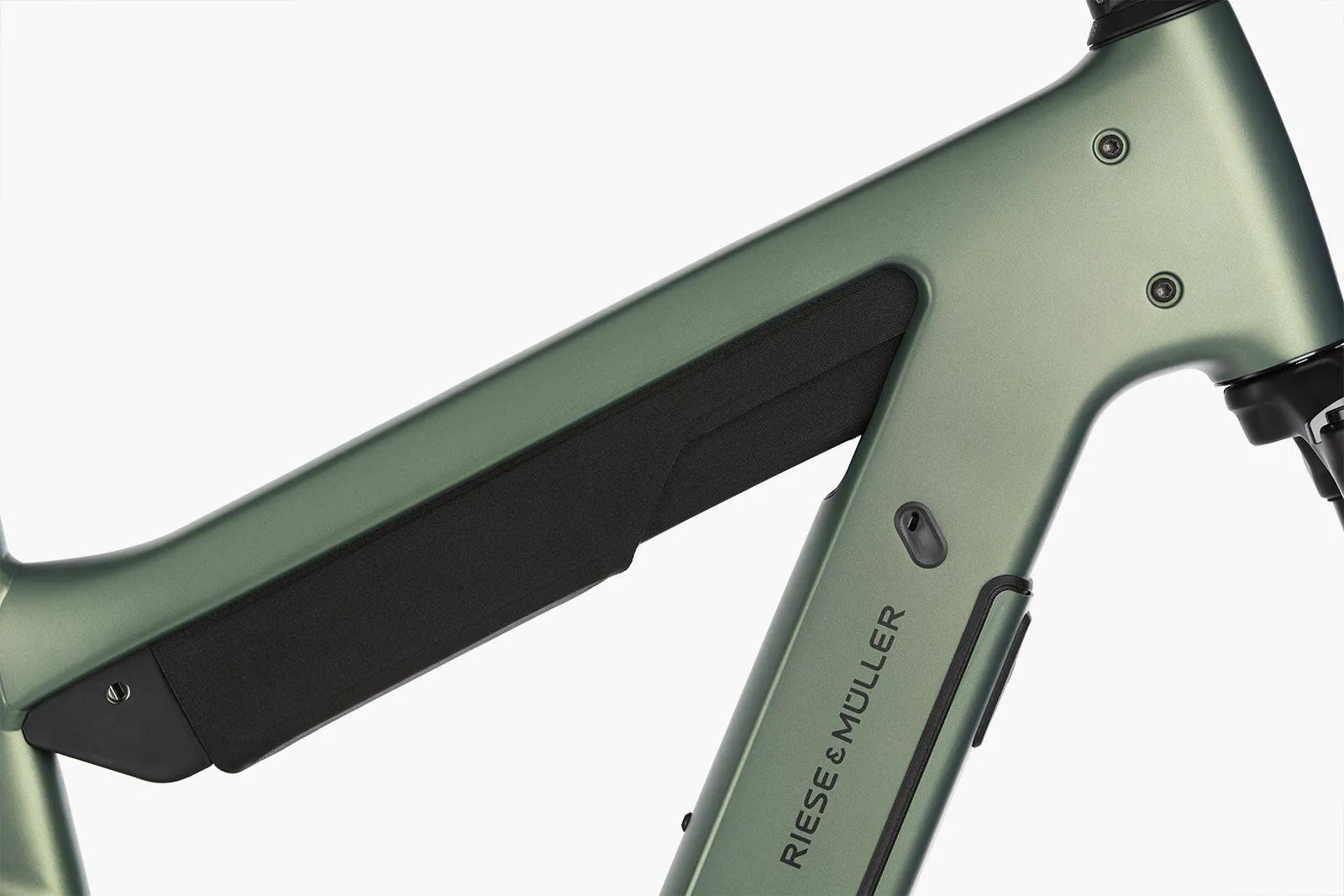 Close-up of the Superdelite5 head tube and integrated battery design.
