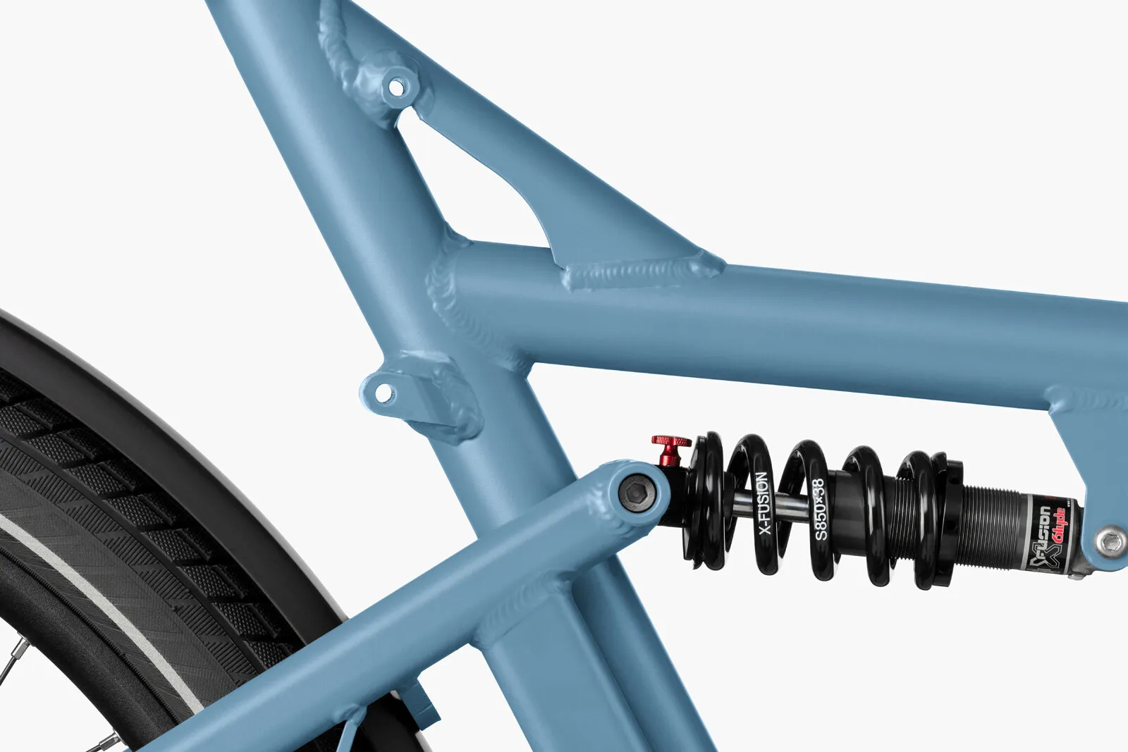 Close-up of the Load5 75 rear suspension shock.
