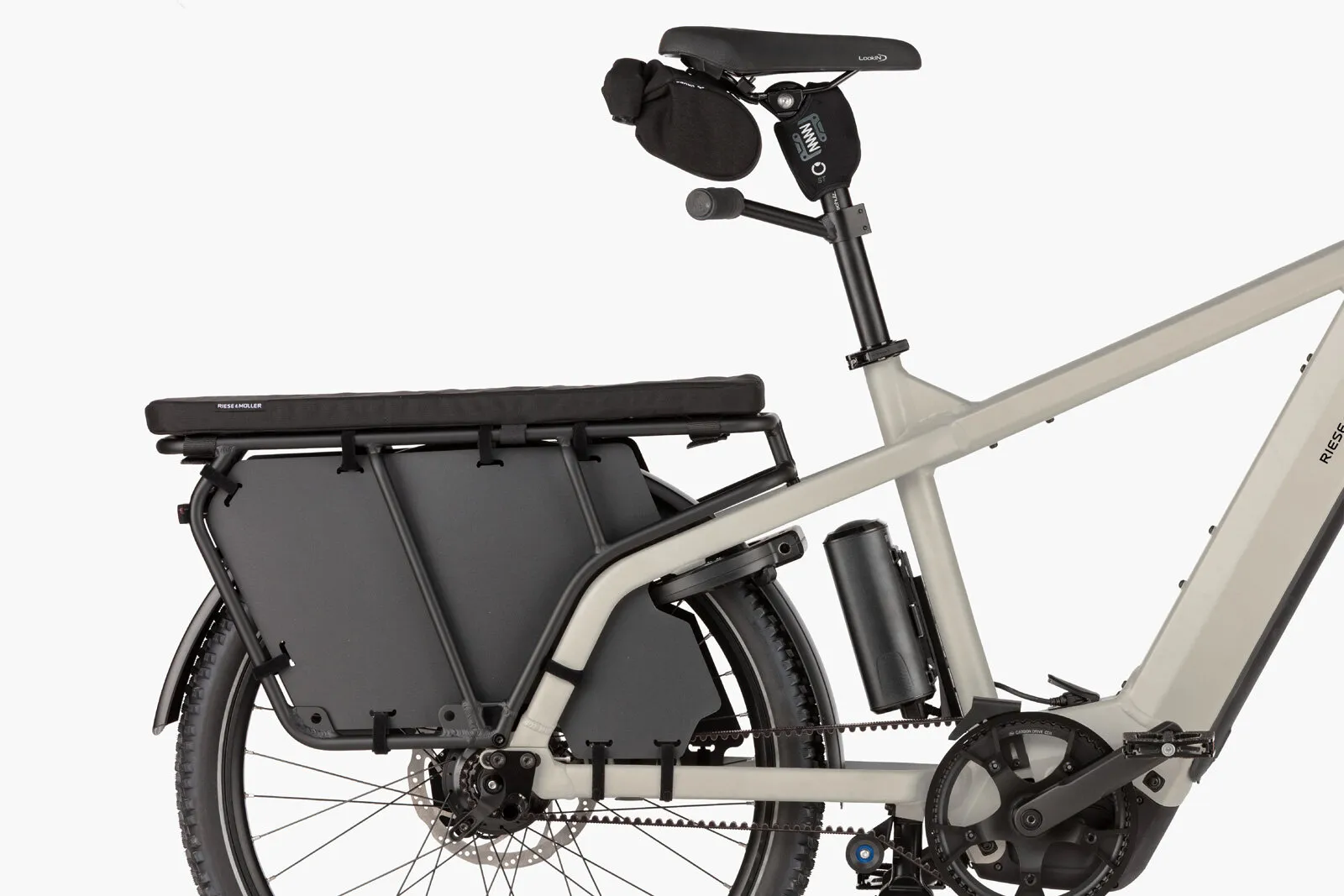 Close-up of the Multicharger3 rear cargo area with sideloader bags.