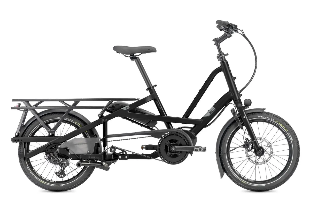 Black Tern Quick Haul Long e-bike product shot showing complete side profile with extended rear platform and clean minimalist design