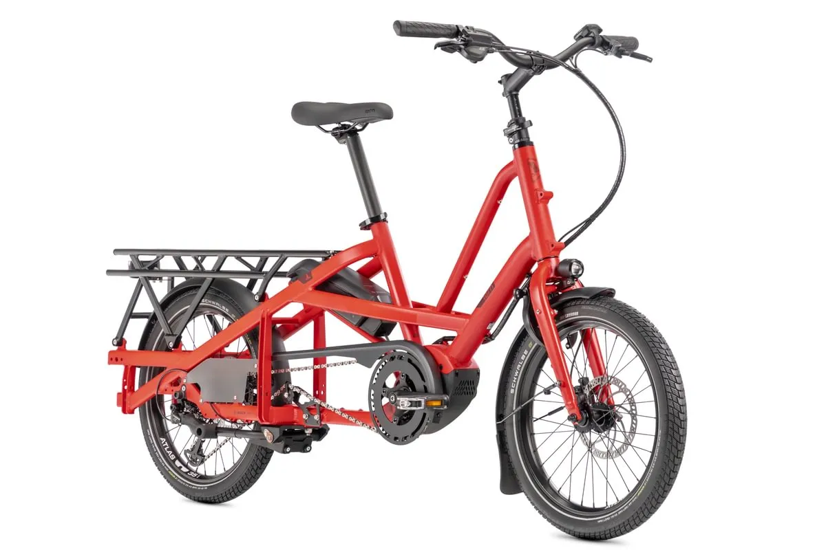 Red Tern Quick Haul Long e-bike with extended platforms and frame-integrated design elements visible in detailed side product shot