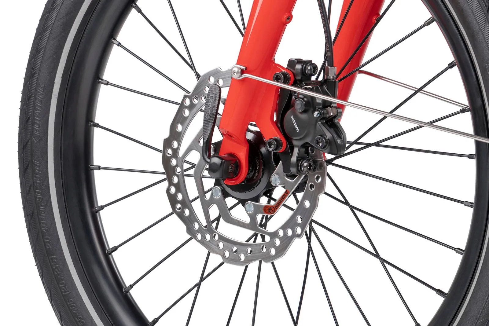 Close-up detail of Tern Quick Haul P9 front brake