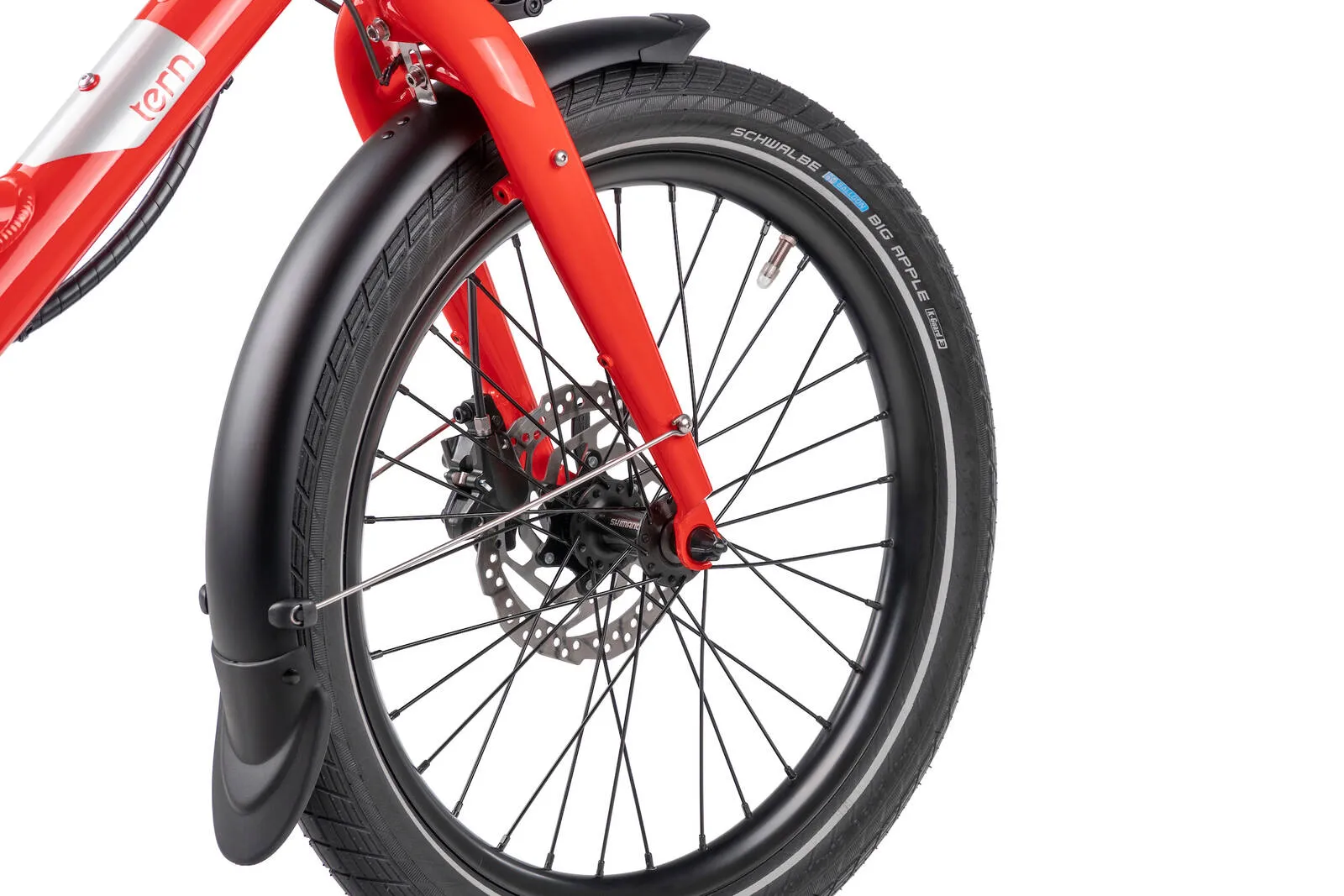Close-up detail of Tern Quick Haul P9 front wheel