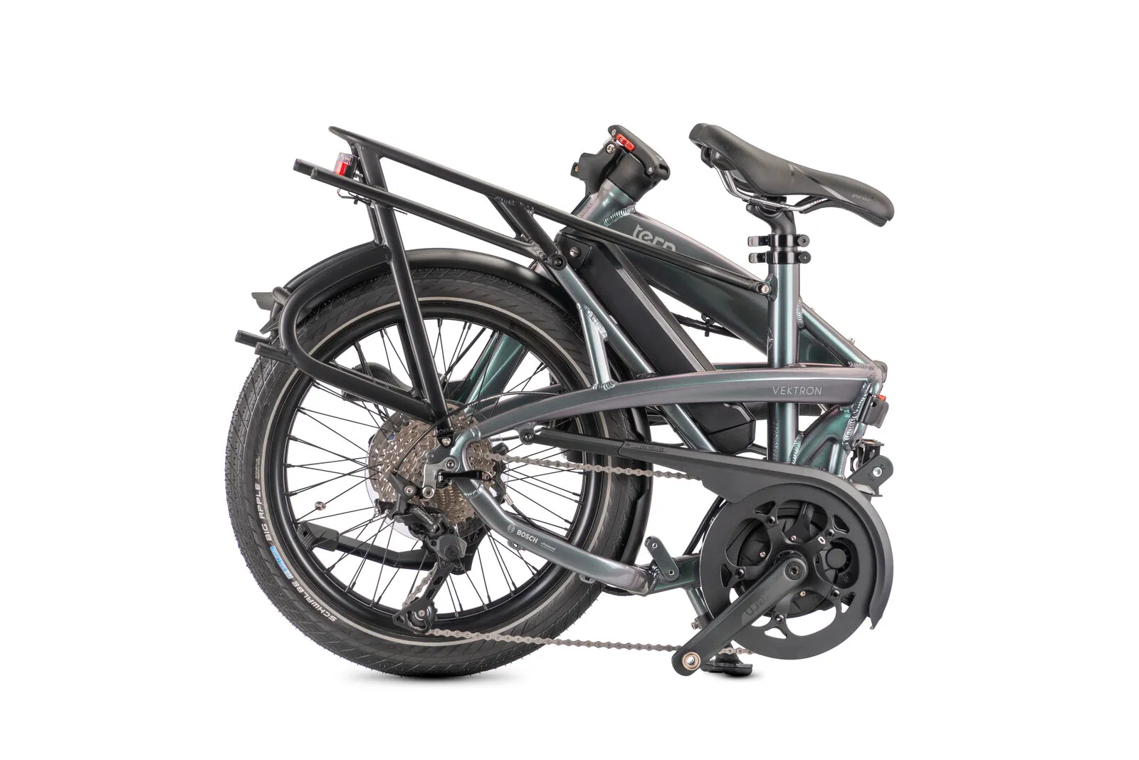 Tern Vektron P10 in urban verdant, fully folded.