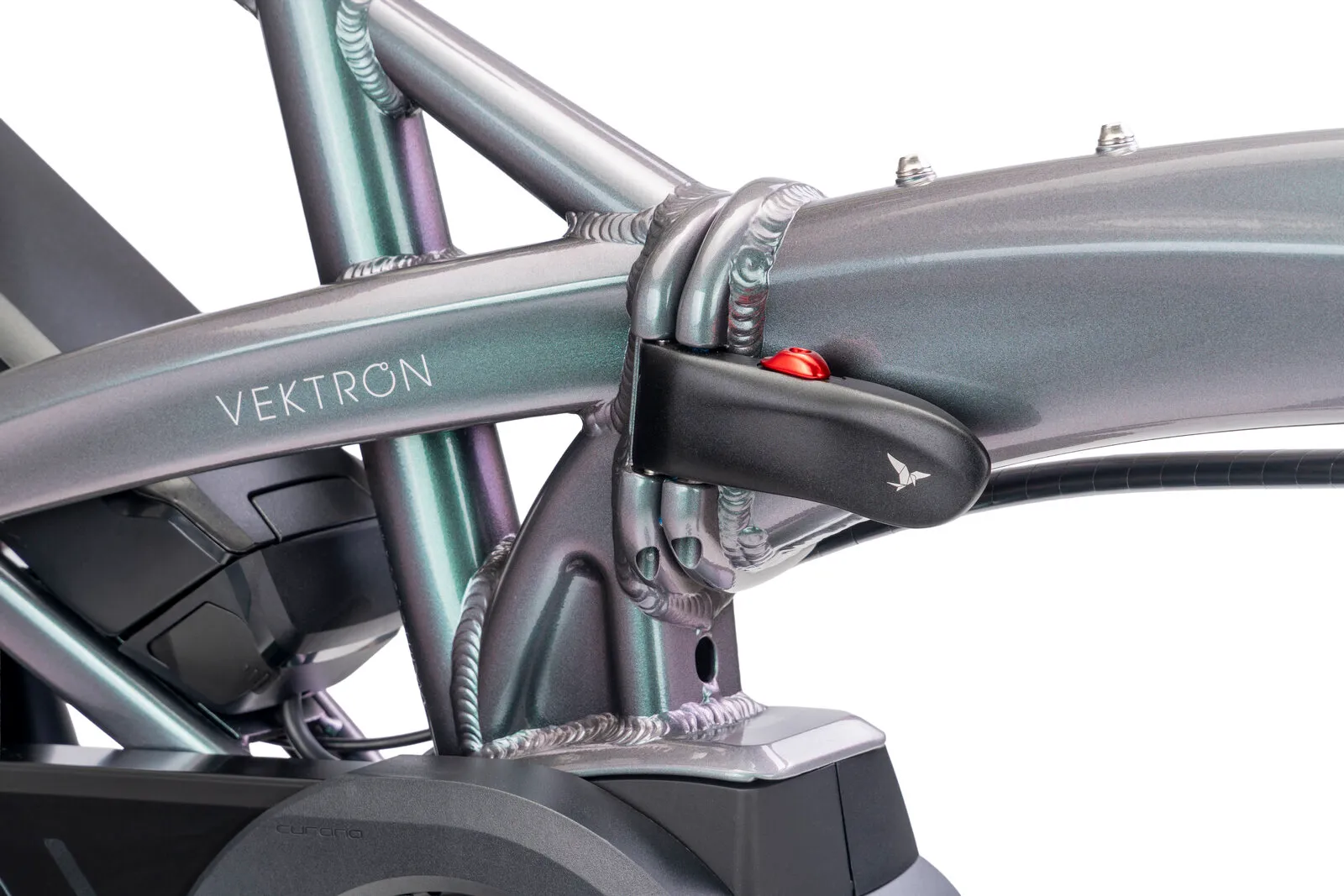 Close-up of the OCL+ frame hinge and safety catch on the Vektron.