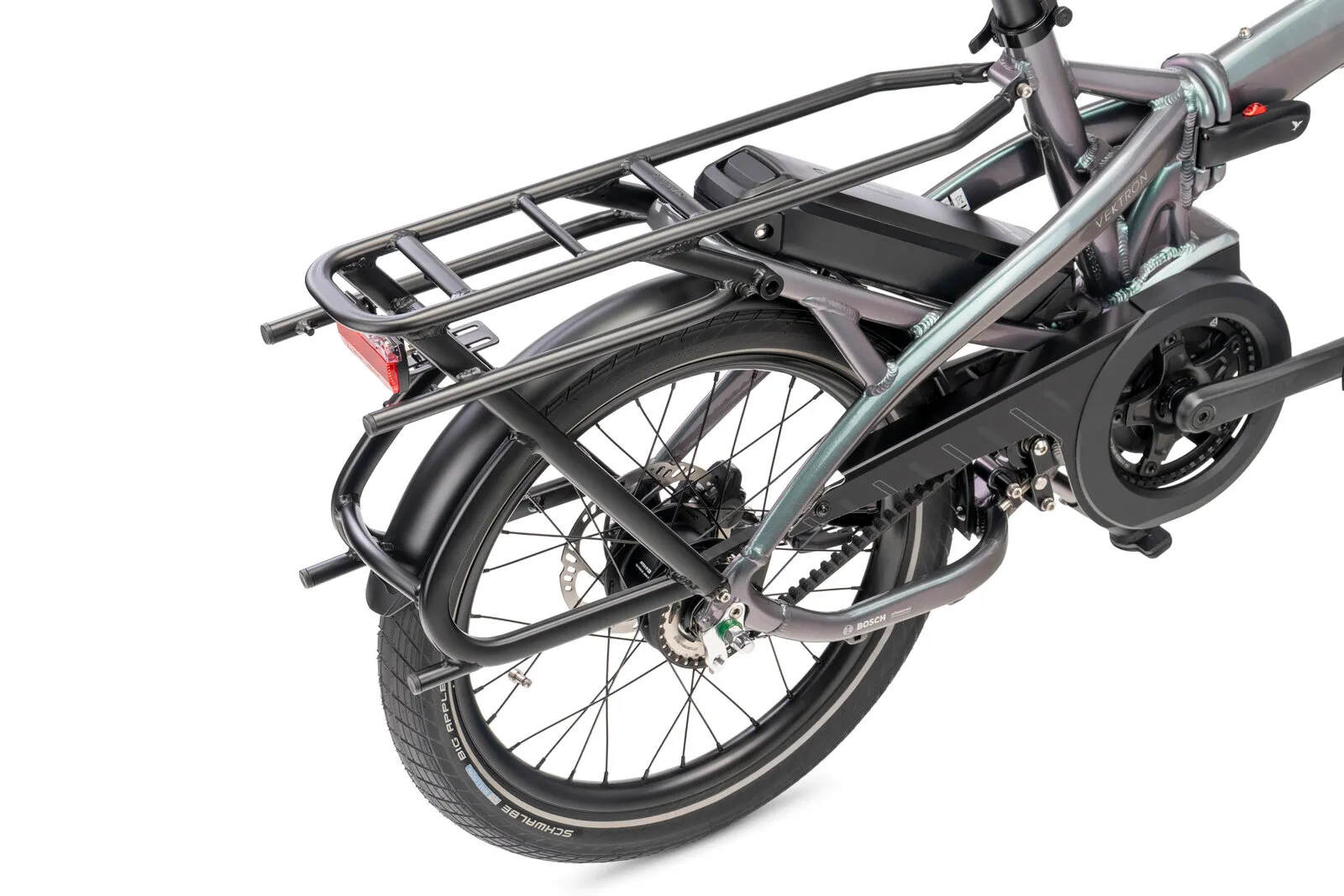 The Atlas V rear rack and integrated rear light on the Vektron.