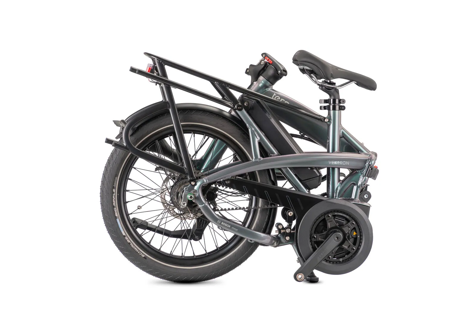 Tern Vektron P5i in urban verdant, fully folded.
