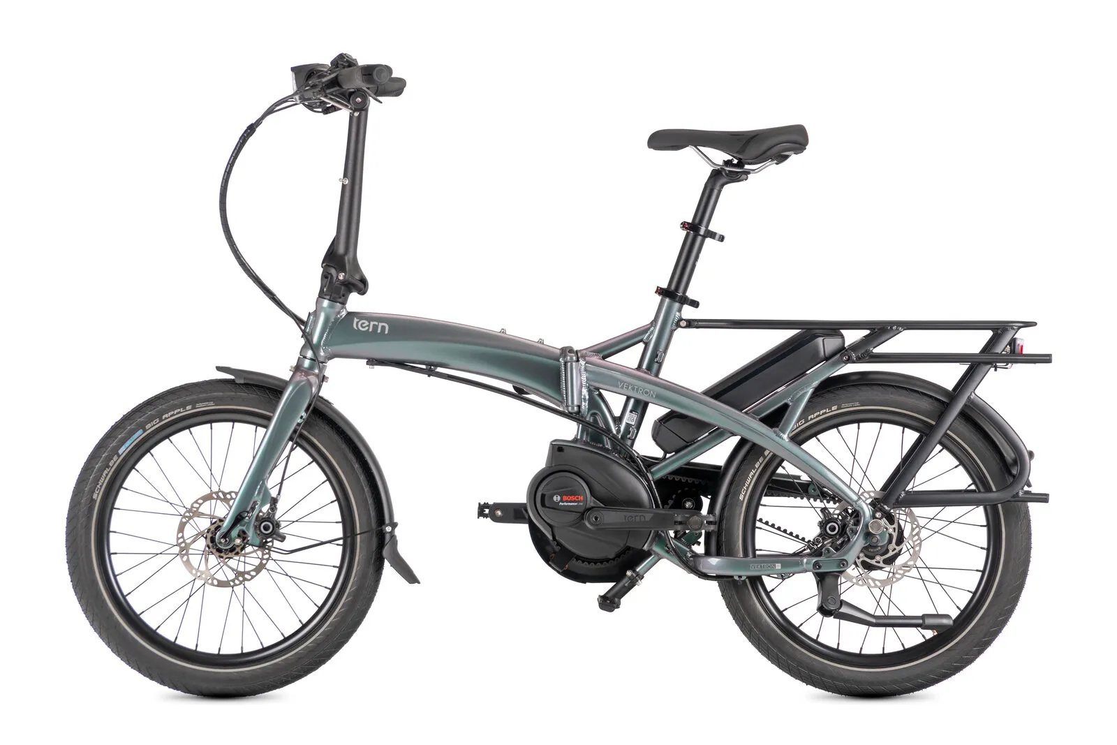 Tern Vektron P5i in urban verdant, non-drive side profile view.