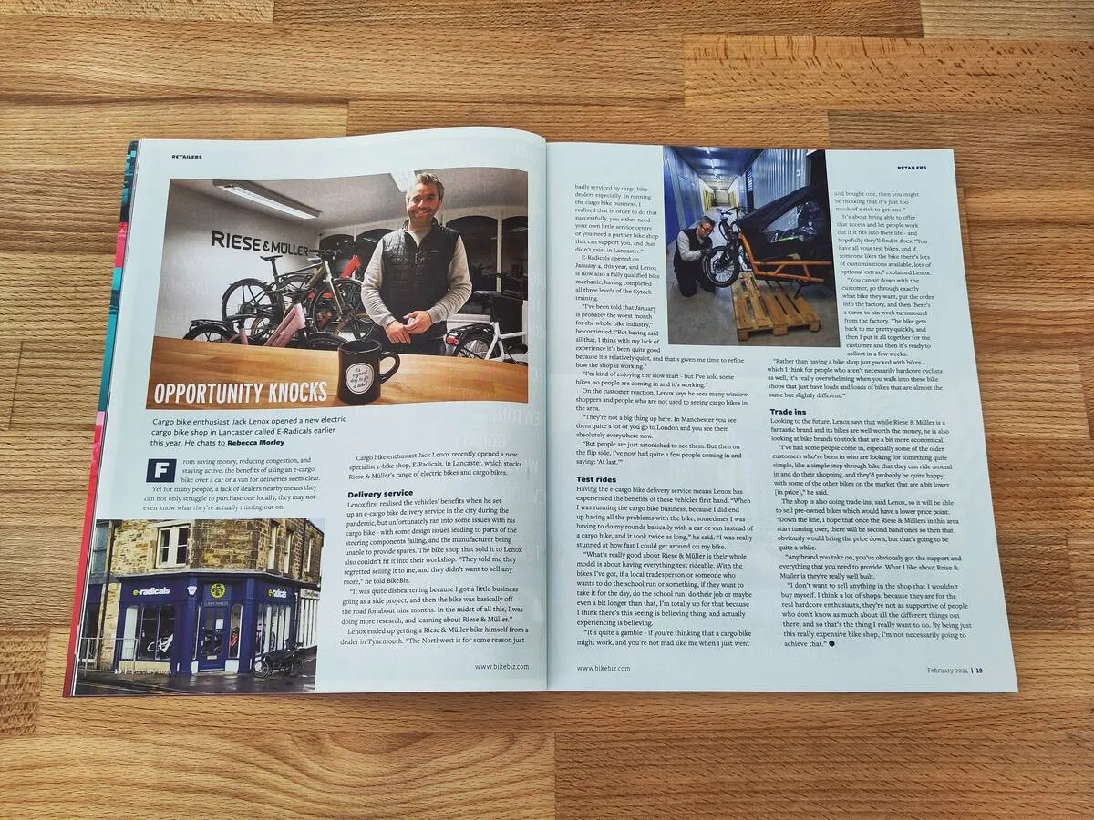 We’re honoured to have been featured in the February edition of BikeBiz magazine! We loved talking to the folks there about how the bike shop came to be.