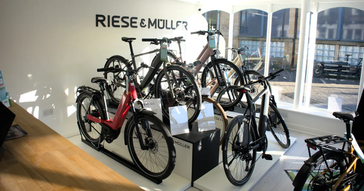 Bikes on display in our shop at 15 King Street, Lancaster.