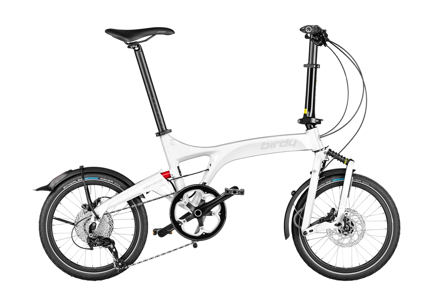 Riese & Müller Birdy touring in white with sport stem.