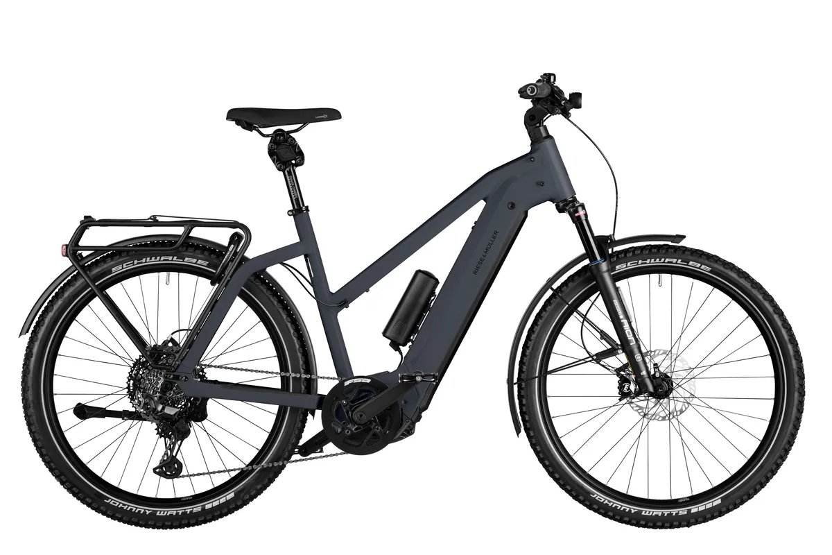 Riese & Müller Charger4 GT touring with mixte frame in storm blue matt.