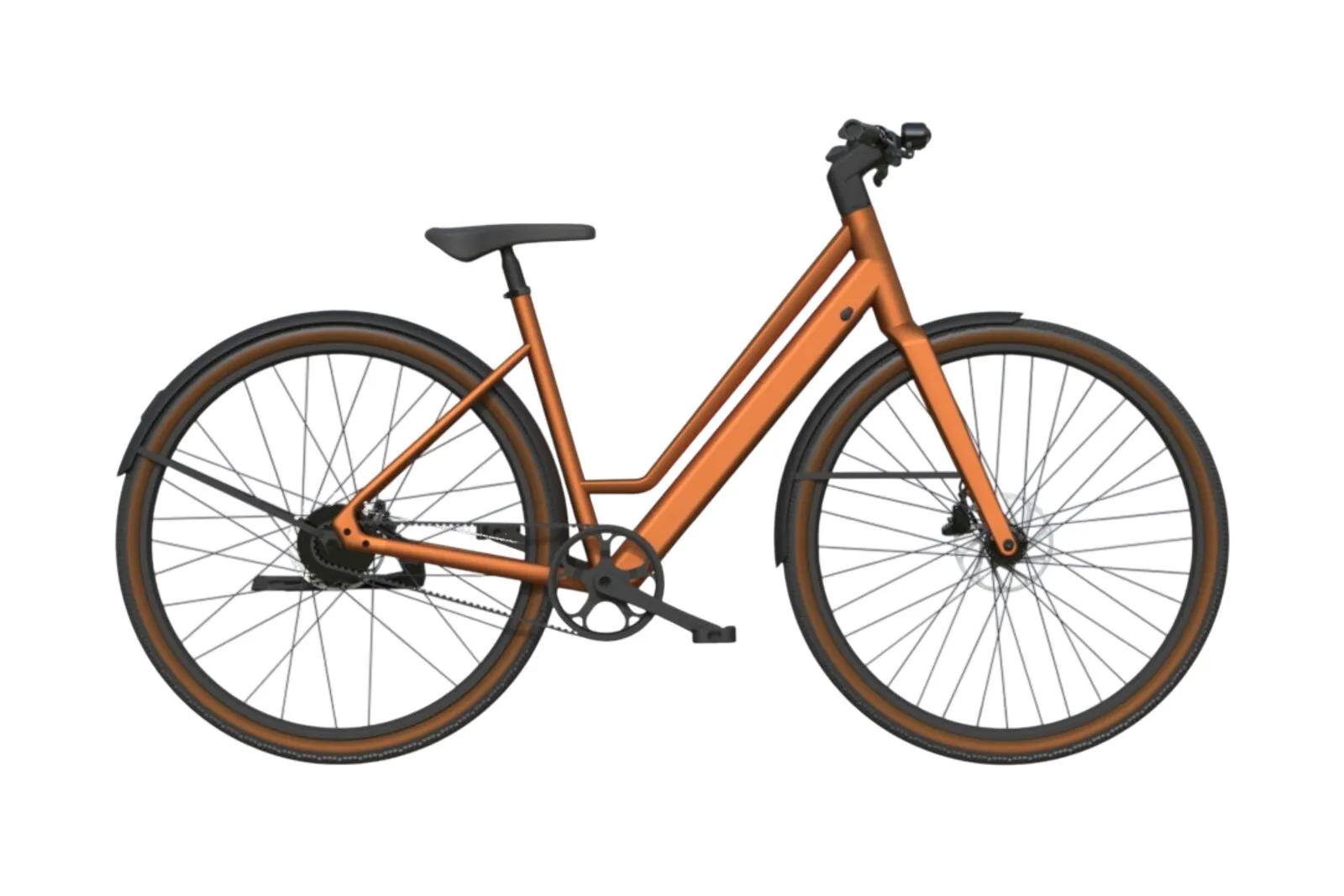 Estarli e28.X in bronze with step-through frame, side profile view.