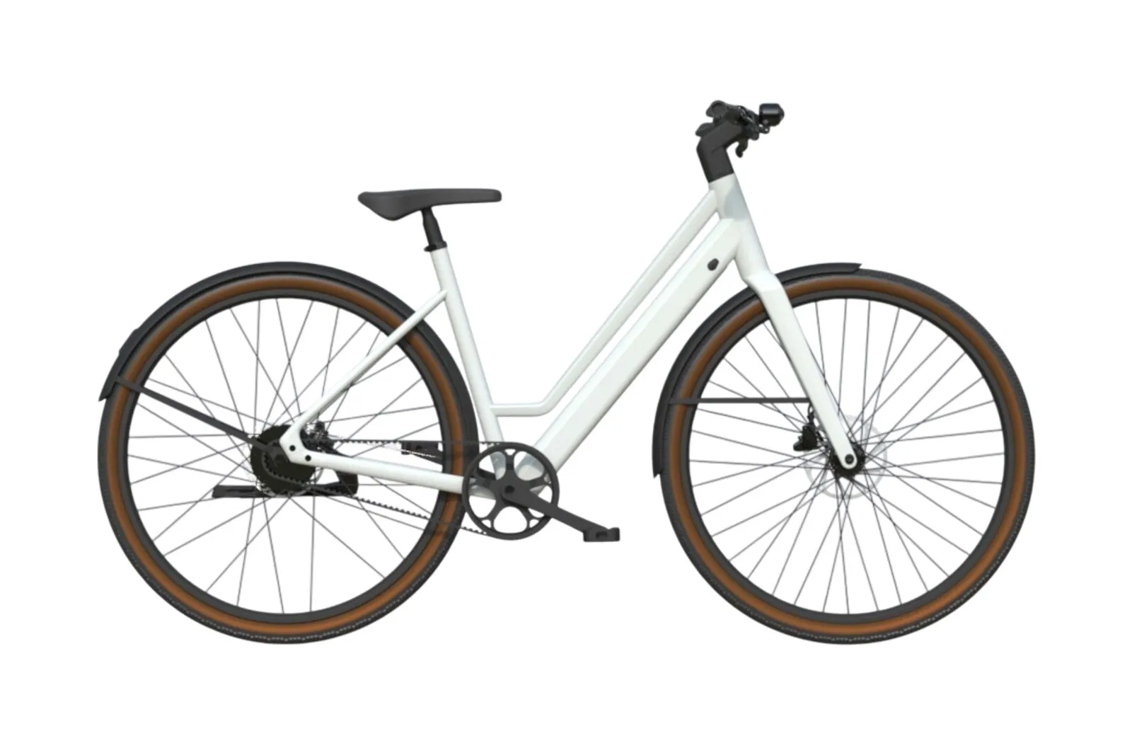 Estarli e28.X in pistachio with step-through frame, side profile view.