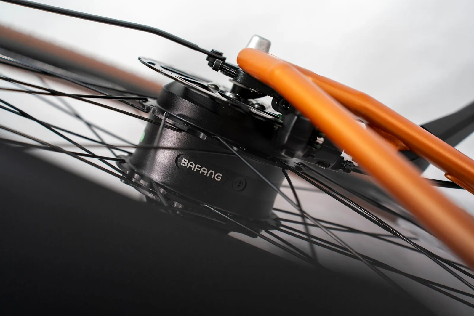 Close-up of the Bafang rear hub motor on the e28.X.