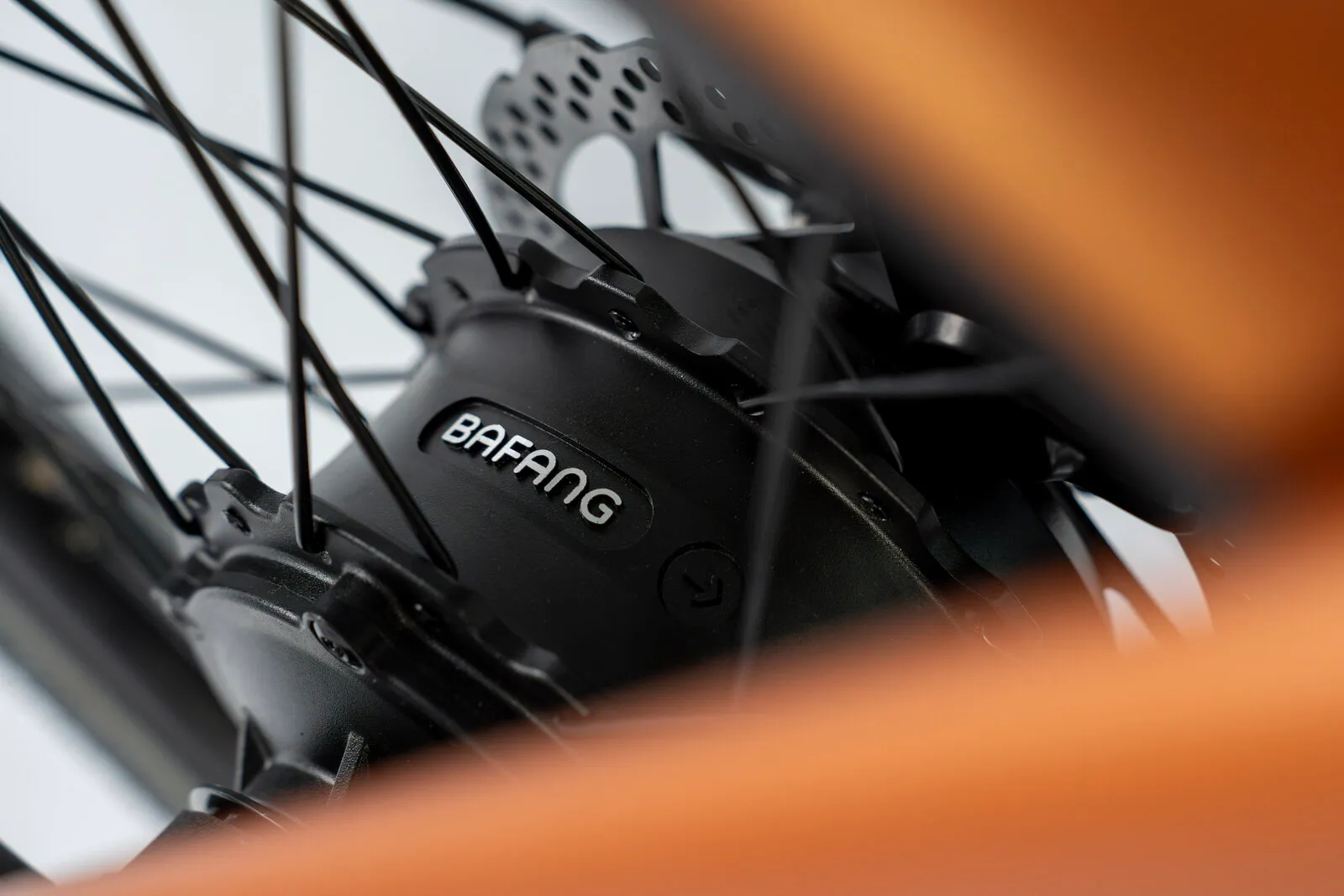 Close-up of the Bafang rear hub motor on the e20.x.