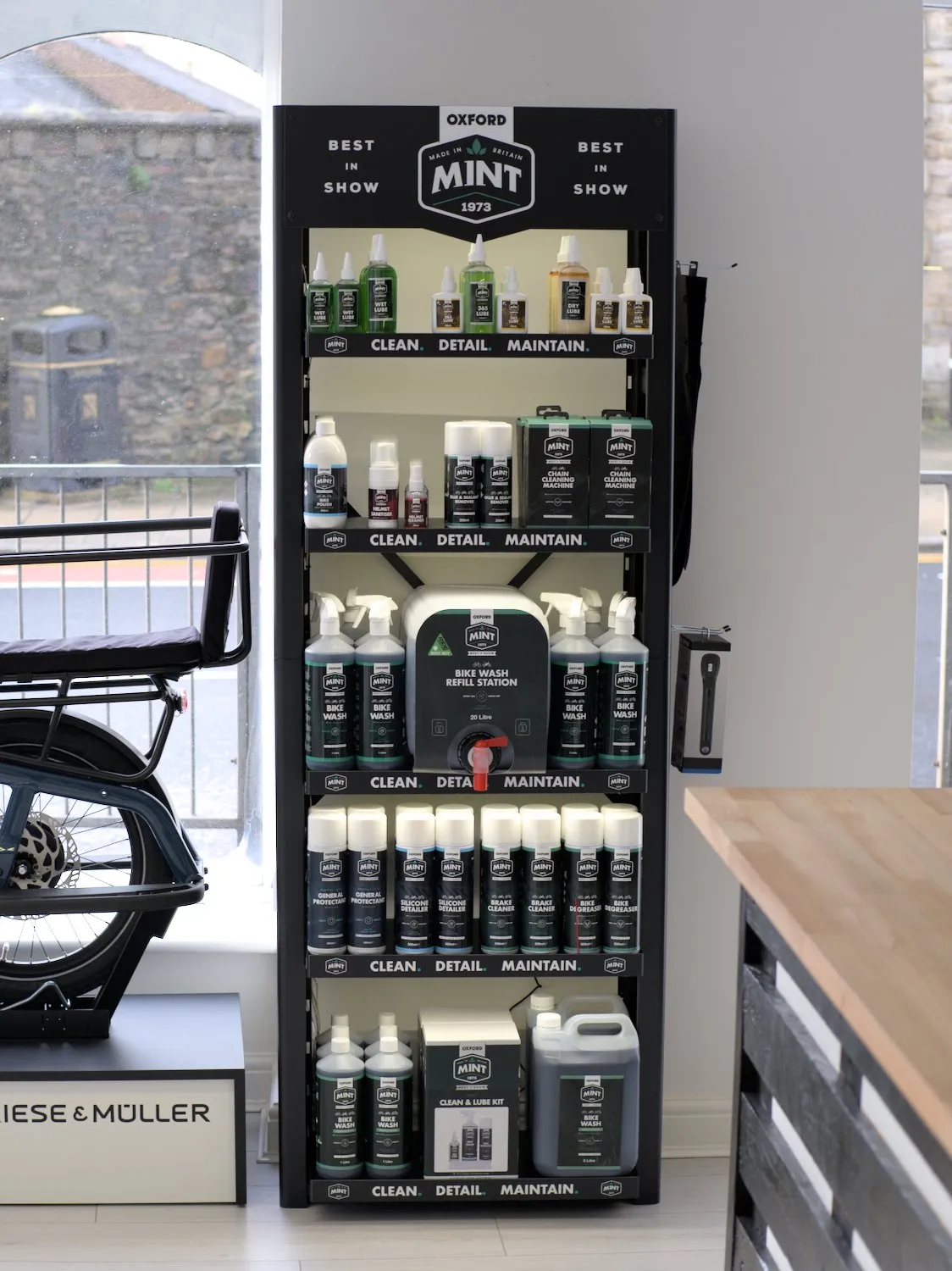 Delighted to have the new Oxford Products Mint stand up and running, packed with all sorts of bike maintenance goodies. And we’re very happy to be one of the first bike shops with a bike wash refill station to reduce plastic waste.