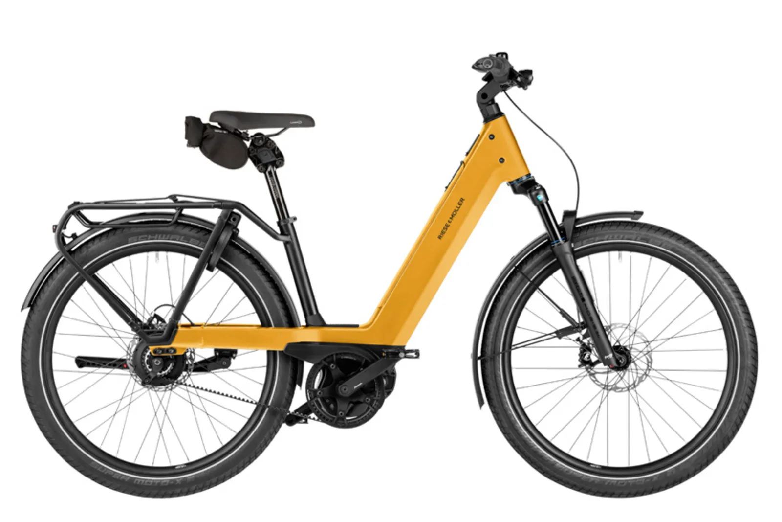 Riese & Müller Nevo5 low-step e-bike in the new golden yellow finish