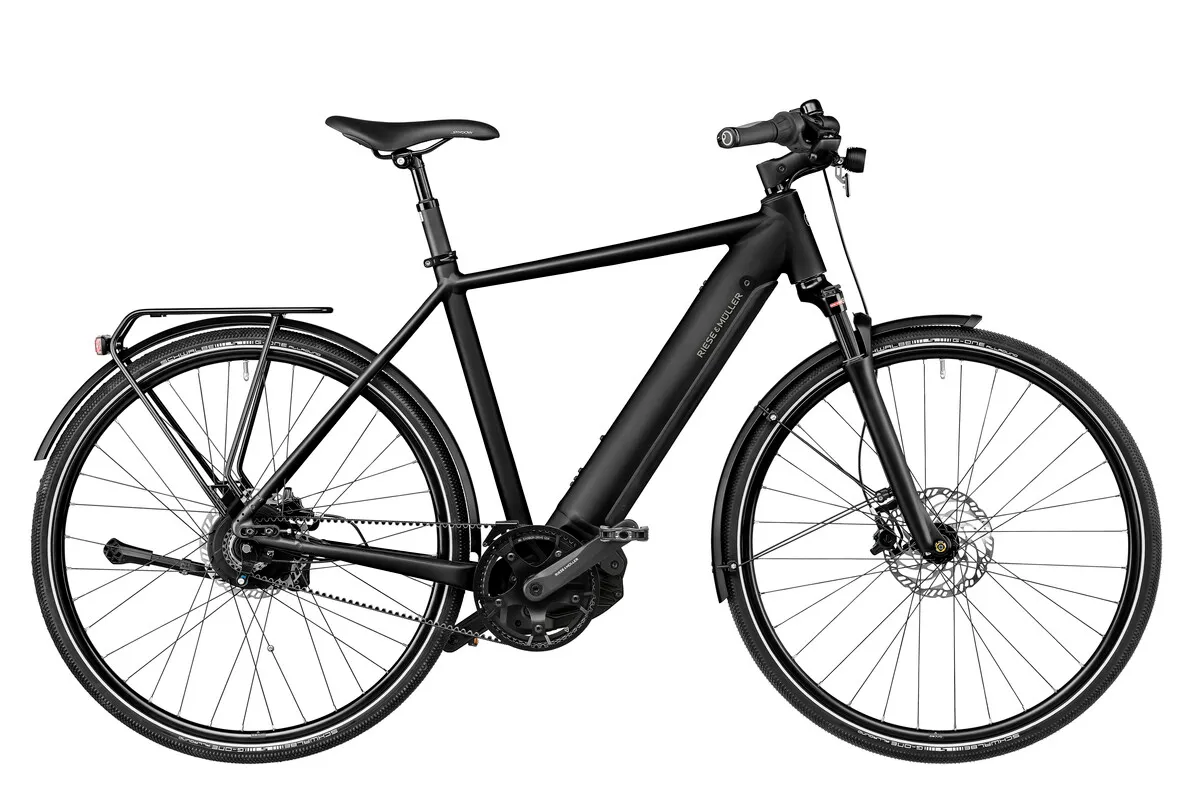 Riese & Müller Roadster4 vario with diamond frame in black matt with carrier and comfort kit.