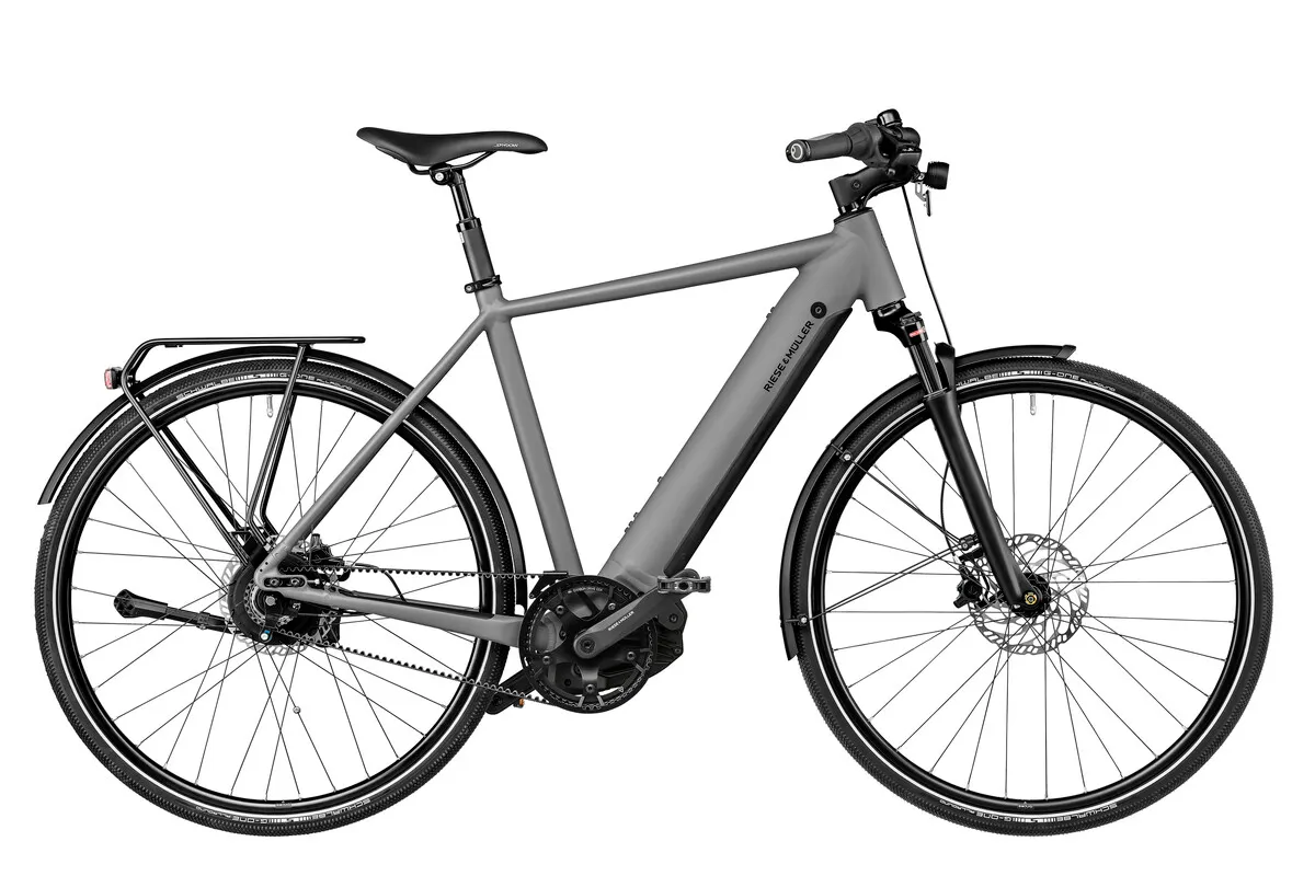 Riese & Müller Roadster4 vario with diamond frame in grey matt with carrier and comfort kit.
