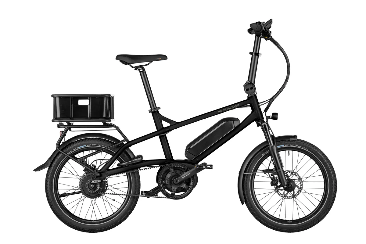 Riese & Müller Tinker2 vario in black matt with cargo platform for Tinker carrier.
