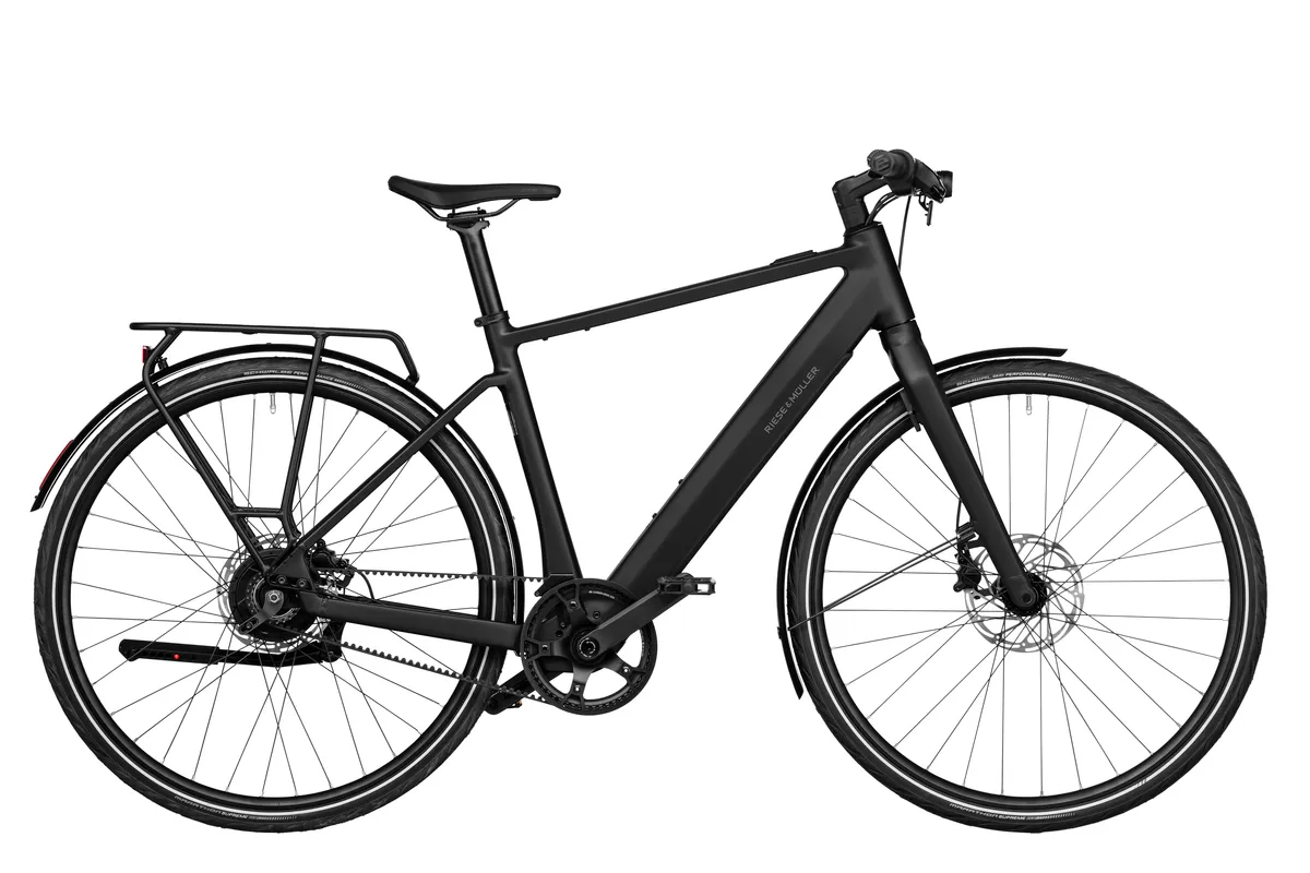 Riese & Müller UBN Five vario in black matt with carrier.